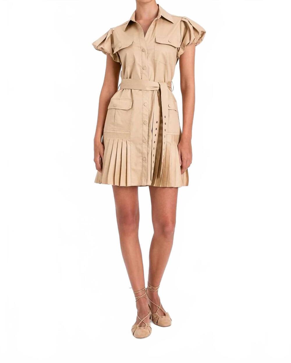 NEW TWINSET pleated safari shirt dress in brown